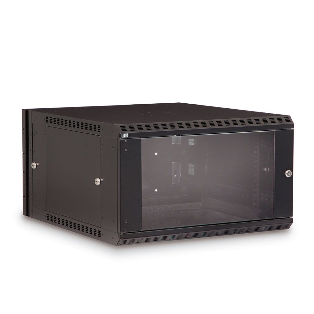 3130-3-001-06  – 6U 22.5″ Usable Depth LINIER® Swing-Out Wall Mount Cabinet – Glass Door Image